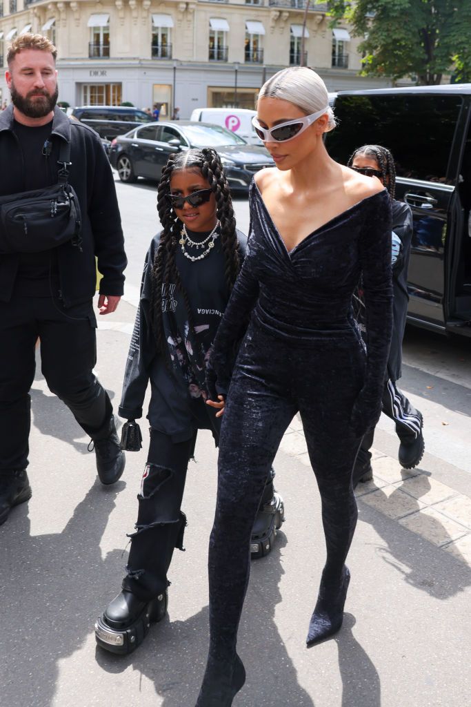 paris, france july 06 kim kardashian and north west arrive at a restaurant on july 06, 2022 in paris, france photo by pierre suugc images