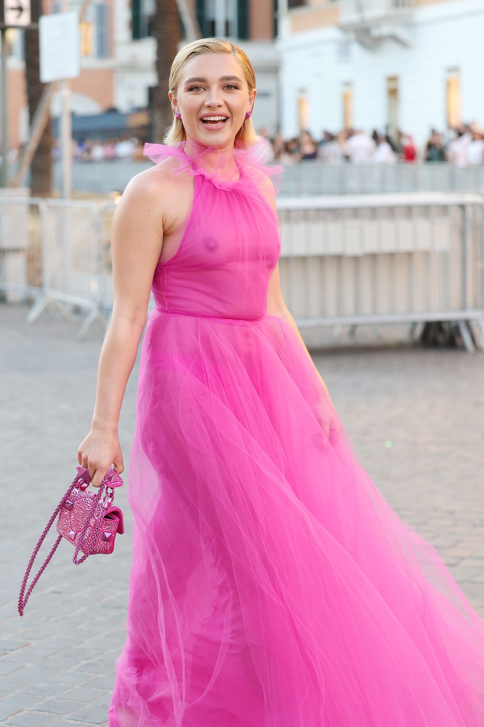 florence pugh in the pink sheer dress