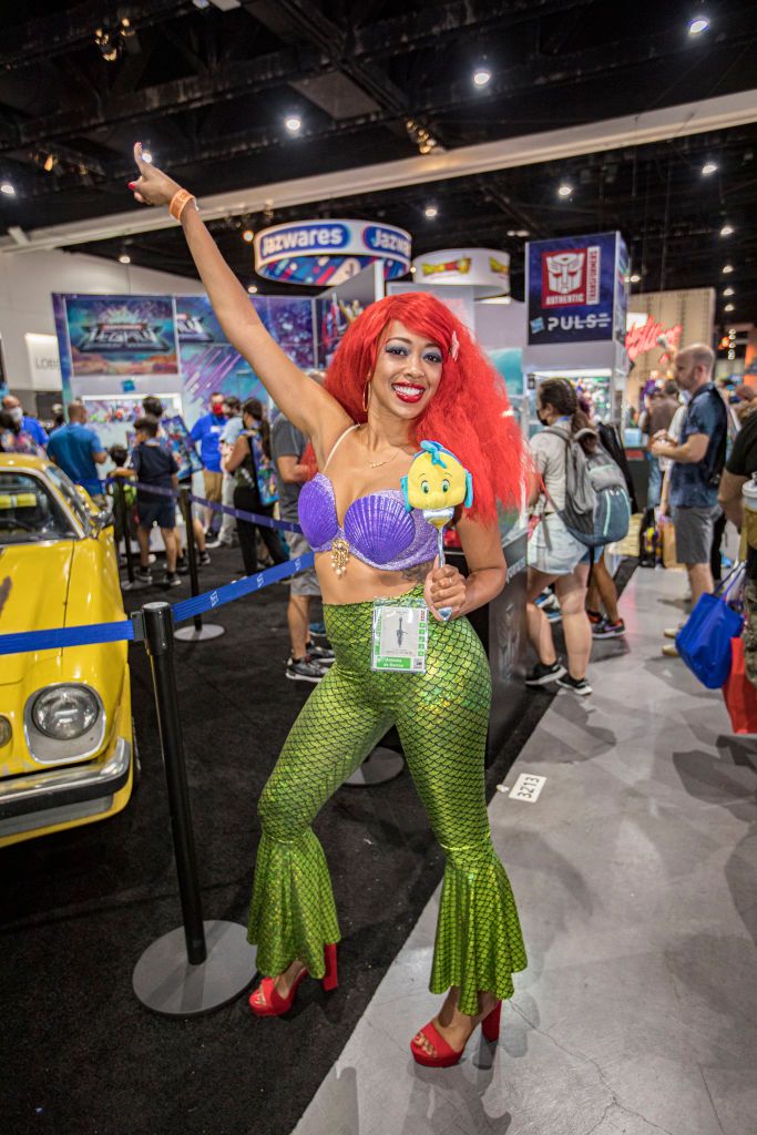 san diego, california july 22 little mermaid cosplayer antonia de barros as ariel poses for photos at 2022 comic con international day 2 at san diego convention center on july 22, 2022 in san diego, california photo by daniel knightongetty images