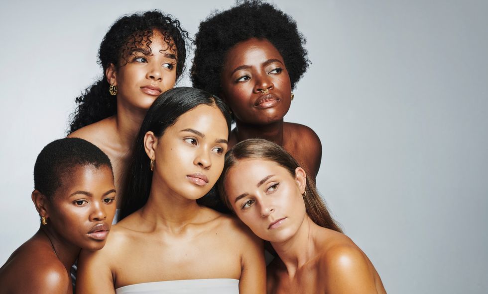 a diverse group of women with flawless skin due to a shared skincare routine portrait of female beauty models with radiant and smooth faces stylish and trendy beautiful ladies thinking together