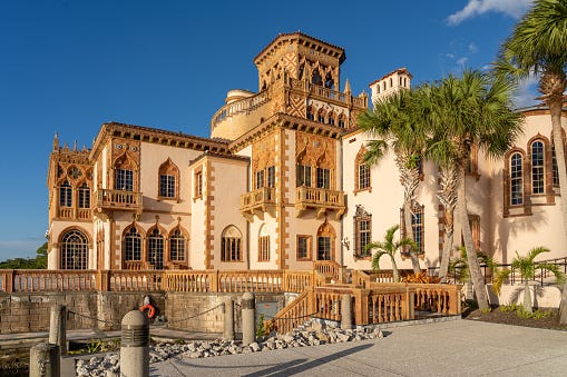 sarasota, florida, usa january 11, 2022: ca dzan in the ringling in sarasota, florida, usa. ca dzan is a mediterranean revival style residence of john ringling and his wife mable.