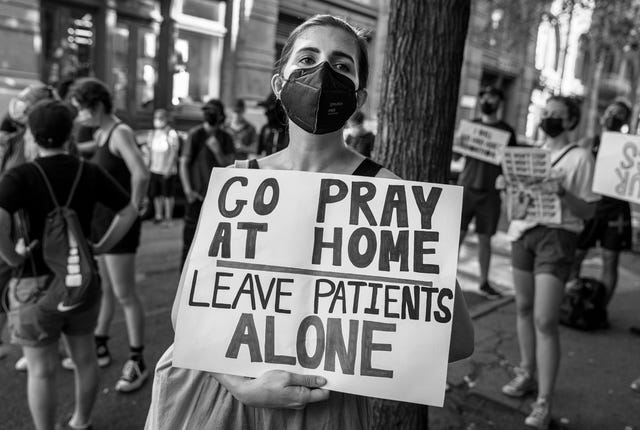 new york, ny august 6 pro abortion rights protesters demonstrate outside of a catholic church in downtown manhattan on august 6, 2022 in new york city the protests occurred at the basilica of st patrick