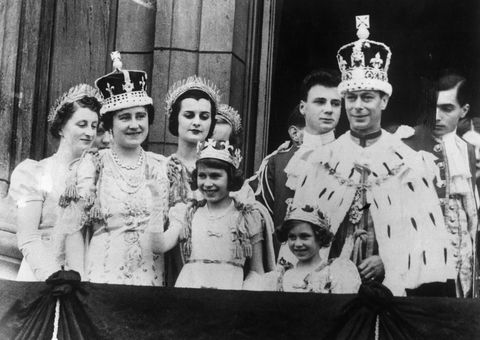 the british royal family appearing on the buckingham palace balcony and greeting the crowd after the coronation of george vi london, 12th may 1937 photo by mondadori via getty images