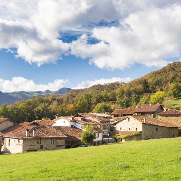 mogrovejo, is one of the most beautiful towns in picos de europa, between cantabria and asturias, spain