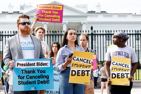 washington, dc august 25 student borrowers hold a rally outside the white house to celebrate president biden's cancellation of student debt and to begin the fight to cancel any remaining debt on august 25, 2022 in washington, dc photo by paul morigigetty pictures for us the 45m