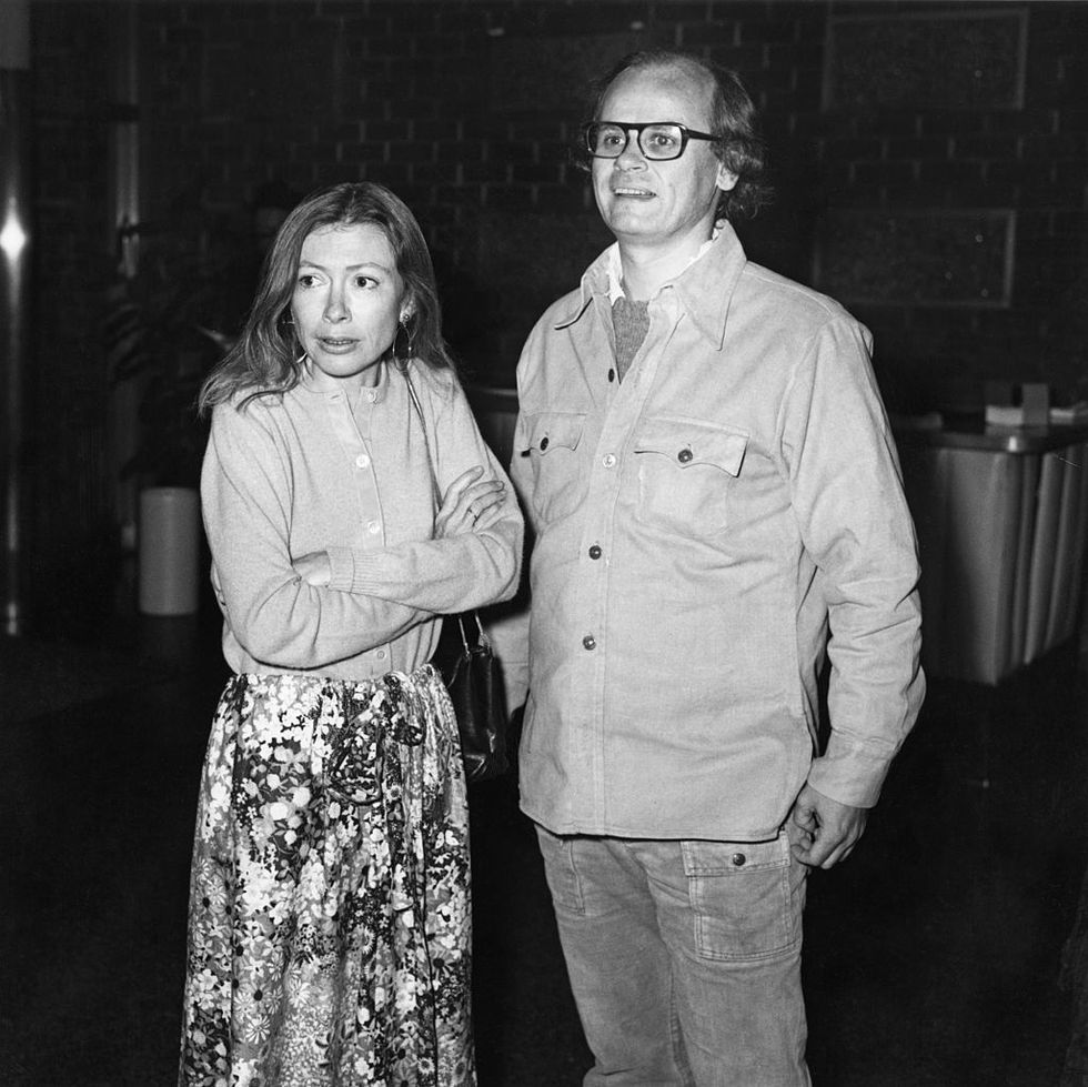 american authors joan didion and her husband john gregory dunne 1932 2003 attend a party for the movie play it as it lays at the directors guild of america in los angeles, october 1972 the film was based on the 1970 novel of the same name by didion, and she co wrote the screenplay with dunne photo by frank edwardsfotos internationalgetty images