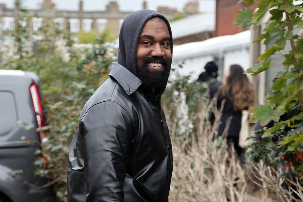 london, england september 26 kanye west leaving the burberry ss 2022 catwalk show during london fashion week september 2022 on september 26, 2022 in london, england photo by neil mockfordgc images
