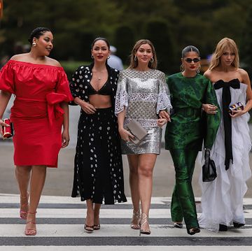 new york, new york september 12 rita carreira, luciana tranchesi luzzi, marta tranchesi, thassia naves, jordanna maia seen wearing elegant looks, outside carolina herrera during new york fashion week on september 12, 2022 in new york city photo by jeremy moellergetty images