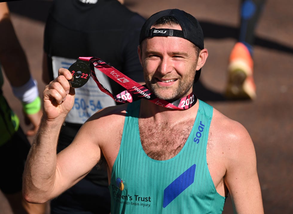 2022 TCS London Marathon - Celebrities london, england october 02: (editorial use only) harry judd completes the 2022 tcs london marathon on the mall on october 02, 2022 in london, england. (photo by karwai tang/wireimage)