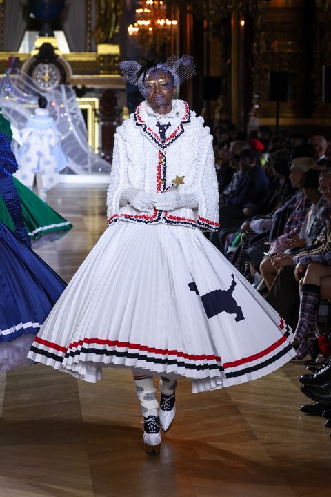 paris, france october 03 editorial use only for non editorial use please seek approval from fashion house a model walks the runway during the thom browne womenswear springsummer 2023 show as part of paris fashion week on october 03, 2022 in paris, france photo by peter whitegetty images