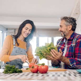 couple preparing healthy meal together