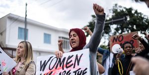 women protesting in the street