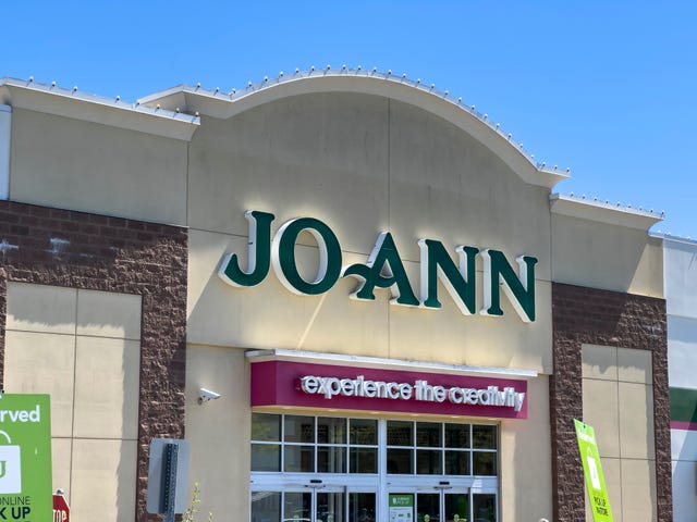 arafed view of a joann store front with a sign on the front