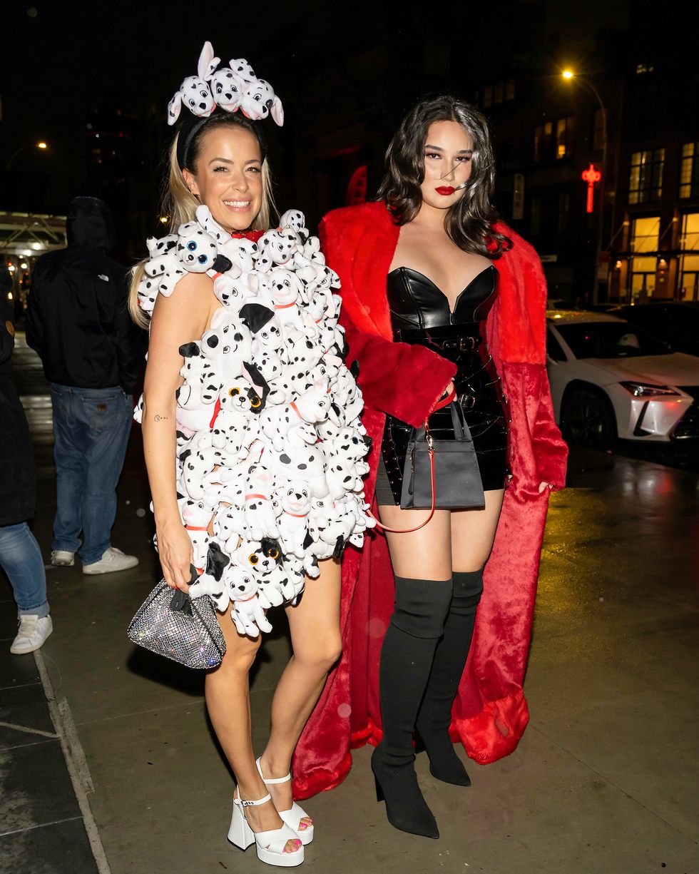 new york, new york october 31 fashion designer marina hoermanseder and model alex mariah peter are seen arriving to heidi klum's 21st annual halloween party at sake no hana at moxy lower east side on october 31, 2022 in new york city photo by gilbert carrasquillogc images