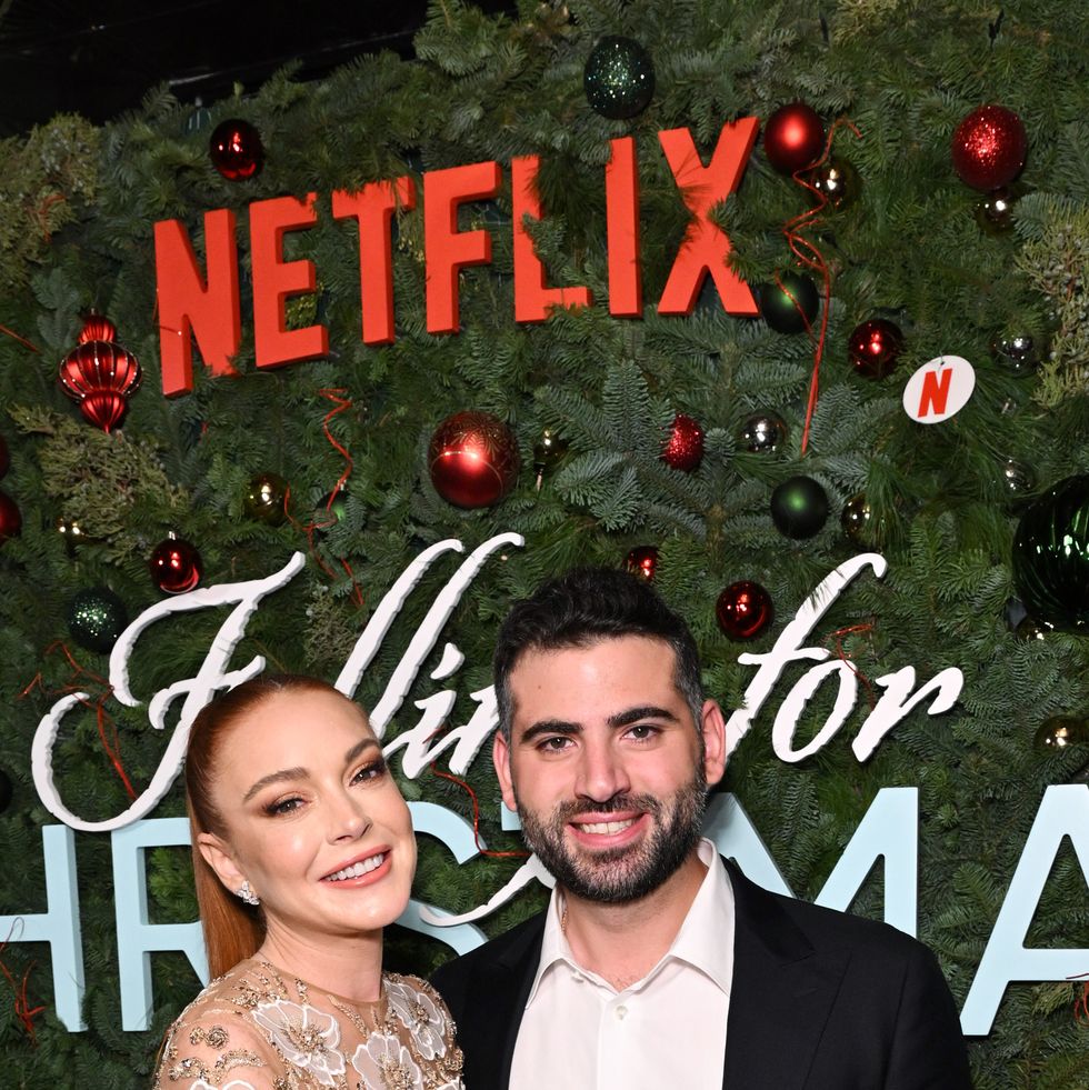 new york, new york november 09 lindsay lohan and bader shammas attend netflix’s falling for christmas celebratory holiday fan screening with cast crew on november 9, 2022 in new york city photo by bryan beddergetty images for netflix