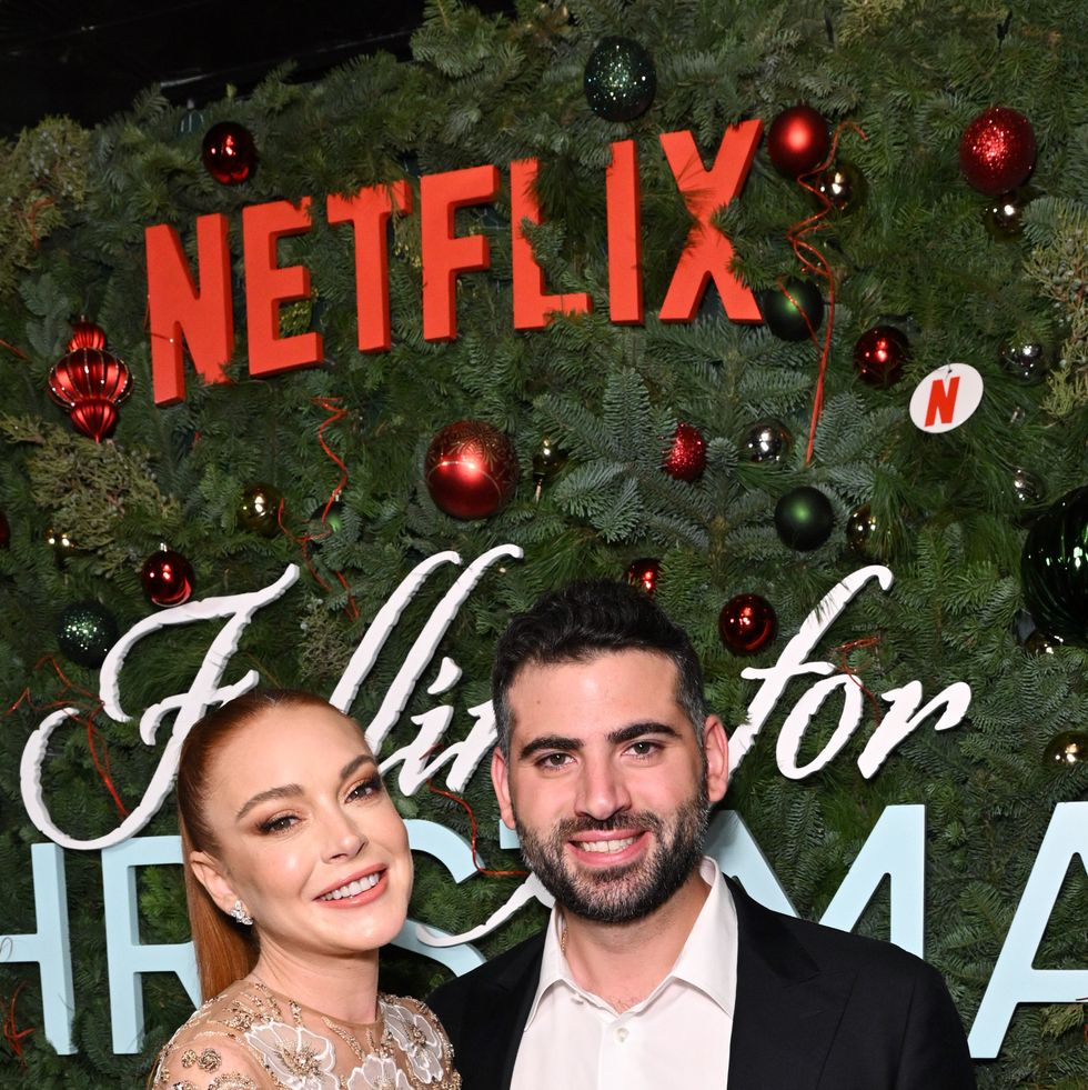 new york, new york november 09 lindsay lohan and bader shammas attend netflix’s falling for christmas celebratory holiday fan screening with cast crew on november 9, 2022 in new york city photo by bryan beddergetty images for netflix