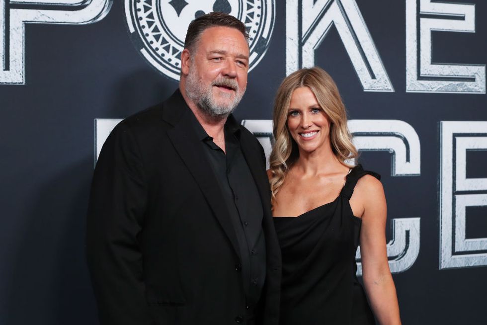 sydney, australia november 15 russell crowe and britney theriot attends the australian premiere of poker face at hoyts entertainment quarter on november 15, 2022 in sydney, australia photo by lisa maree williamsgetty images