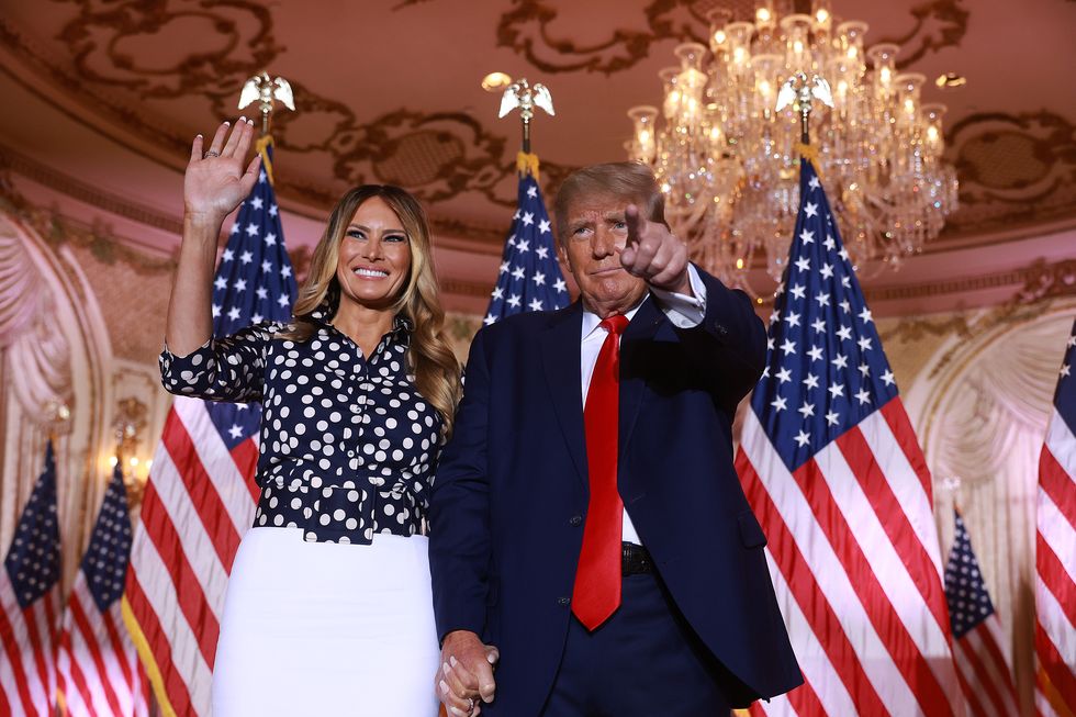 palm beach, florida november 15 former us president donald trump and former first lady melania trump stand together during an event at his mar a lago home on november 15, 2022 in palm beach, florida trump announced that he was seeking another term in office and officially launched his 2024 presidential campaign photo by joe raedlegetty images