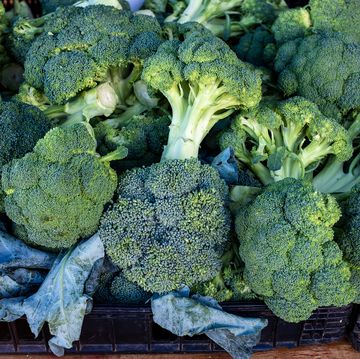 bright green and fresh broccoli heads for sale at local farmers market