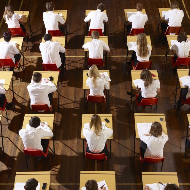 students taking an exam