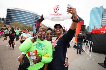 tempe, arizona january 14 runners pose for photos after finishing the rock n roll running series 5 on january 14, 2023 in tempe, arizona photo by meg oliphantgetty images for rock n roll marathon