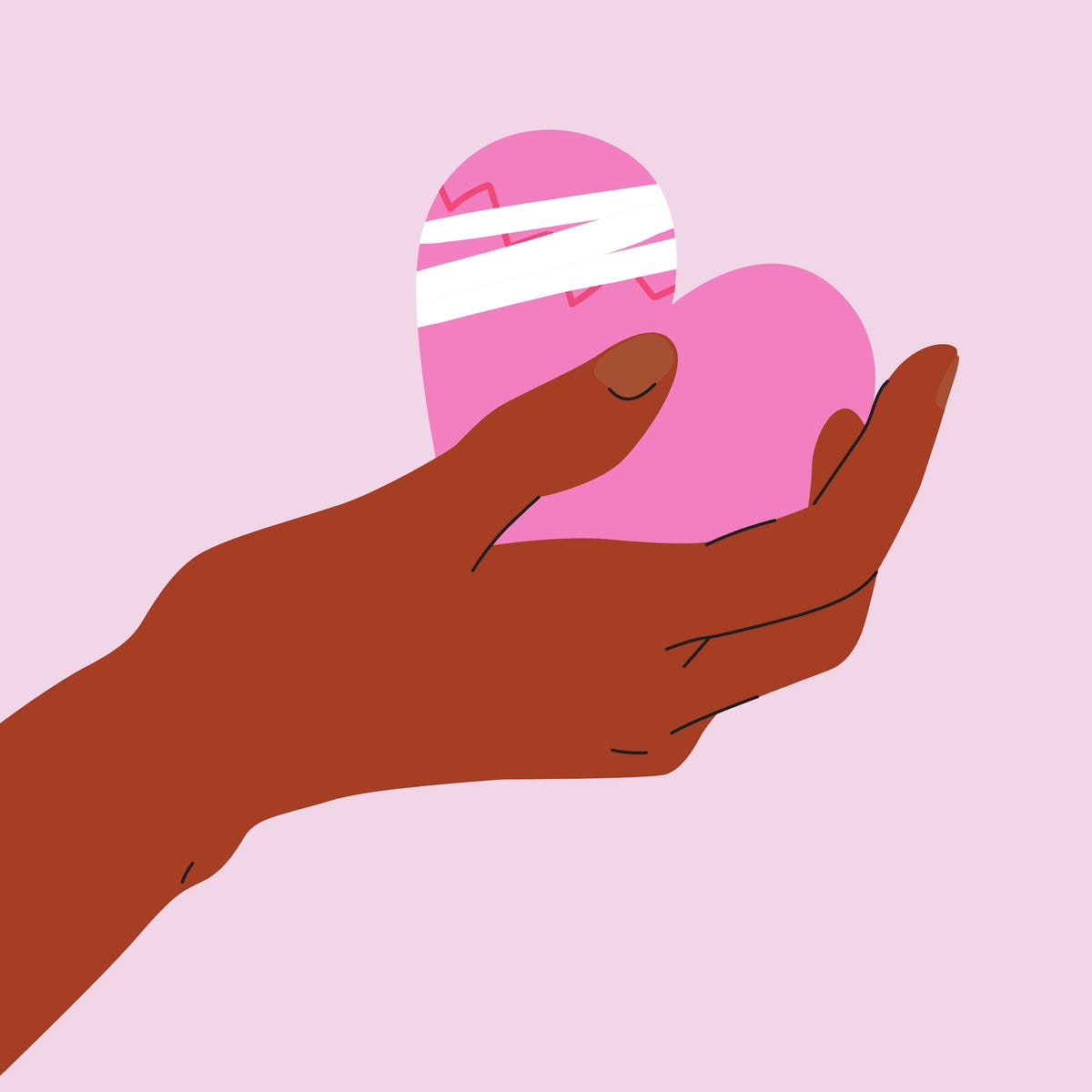hand holding bandaged broken heart happy valentine's day unrequited love concept