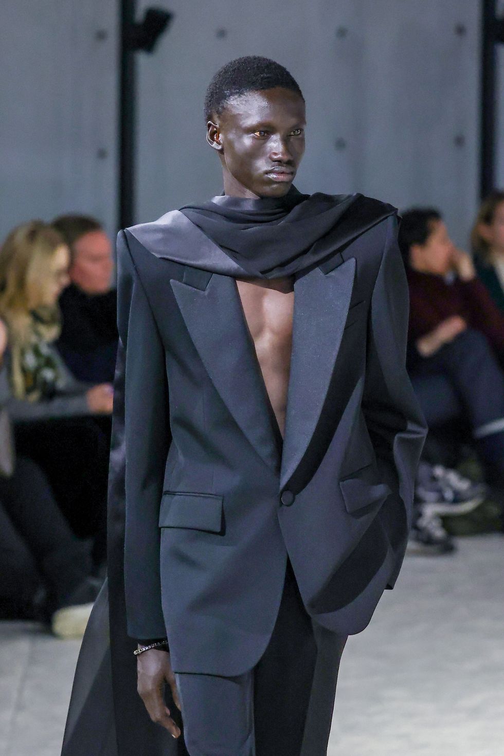 paris, france january 17 editorial use only for non editorial use please seek approval from fashion house a model walks the runway during the saint laurent menswear fall winter 2023 2024 show as part of paris fashion week on january 17, 2023 in paris, france photo by peter whitegetty images
