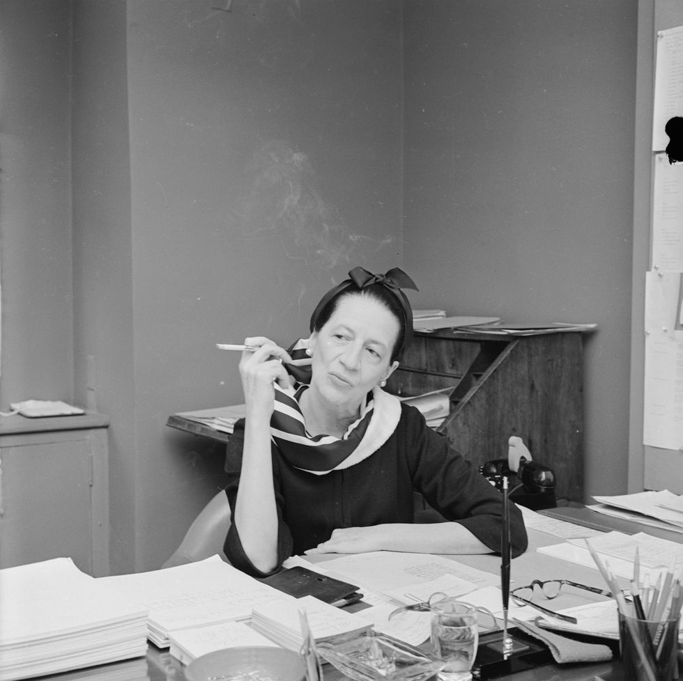 editor diana vreeland being interviewed in her office at harper's bazaar photo by fairchild archivepenske media via getty images