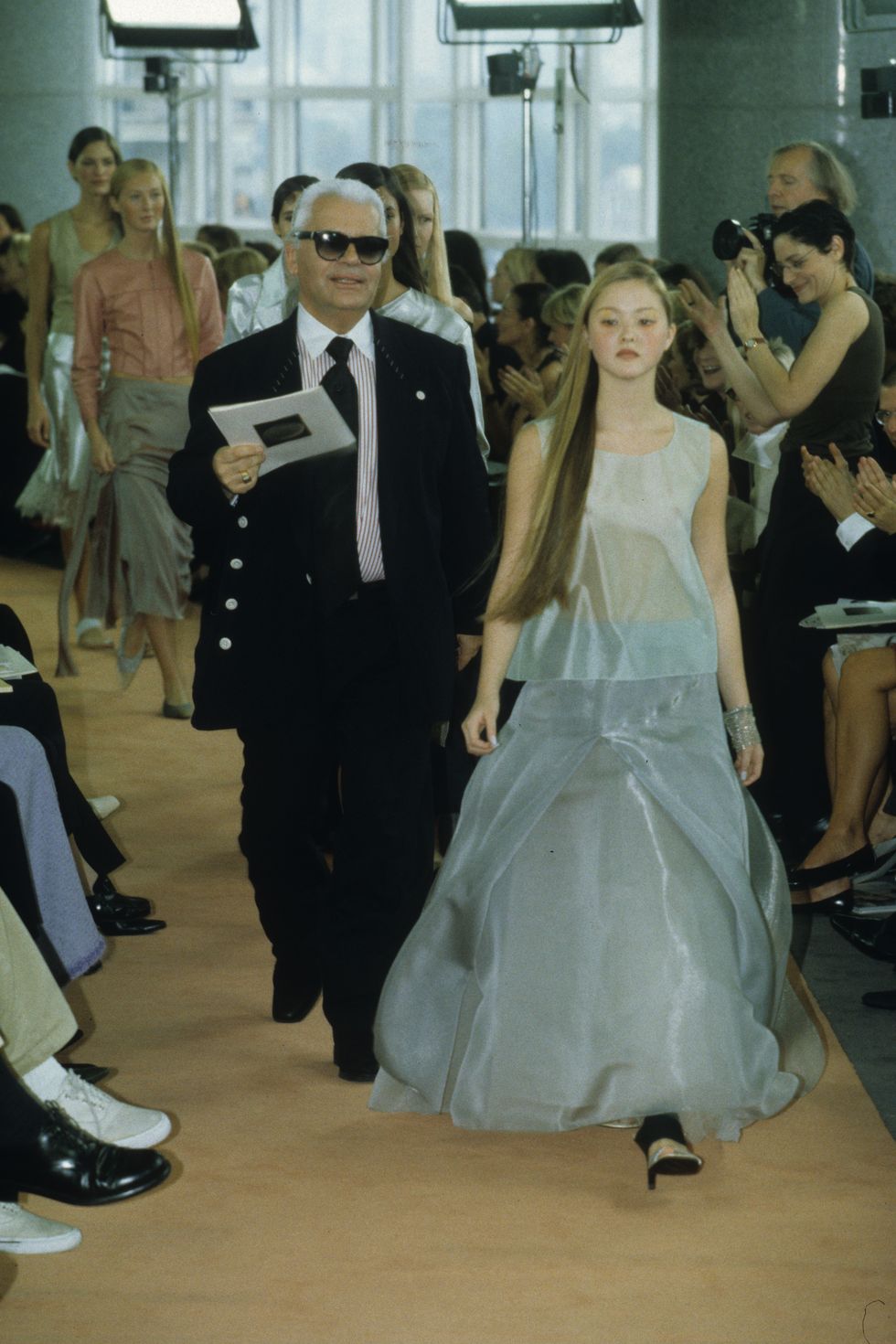 model walks down runway for chanel spring 1999 rtw designs by karl lagerfeld photo by fairchild archivepenske media via getty images