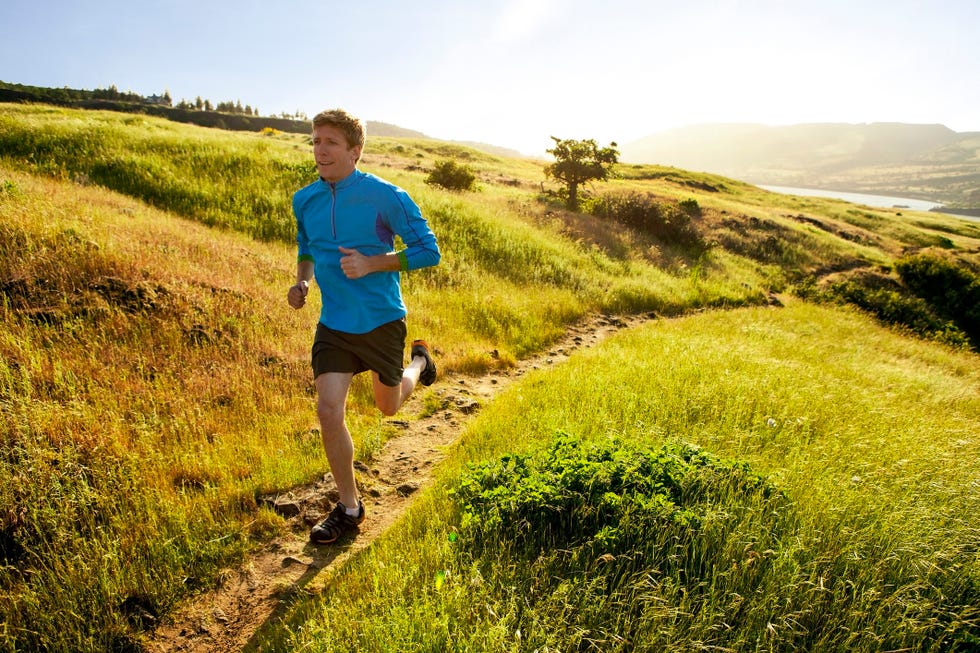 a man trail running in oregons columbia gorge
