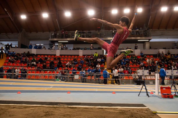 ancona, italy february 18 mattia furlani jump during the italian indoor athletics championships 2023 on february 18, 2023 in ancona, italy photo by alessandro levatigetty images
