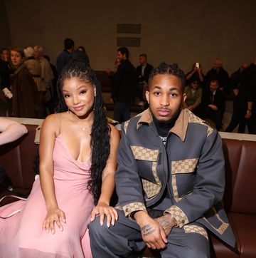milan, italy february 24 halle bailey and ddg are seen at the gucci show during milan fashion week fallwinter 202324 on february 24, 2023 in milan, italy photo by daniele venturelligetty images for gucci