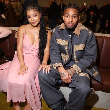 milan, italy february 24 halle bailey and ddg are seen at the gucci show during milan fashion week fallwinter 202324 on february 24, 2023 in milan, italy photo by daniele venturelligetty images for gucci