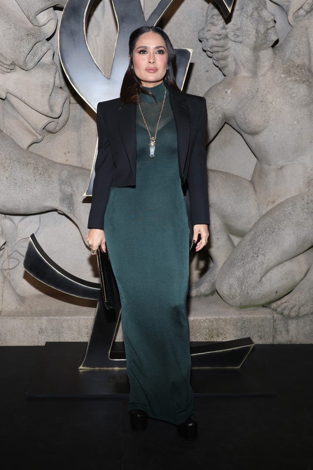 Salma Hayek Is a Vision in a Figure-Hugging Maxi Dress at Saint Laurent ...