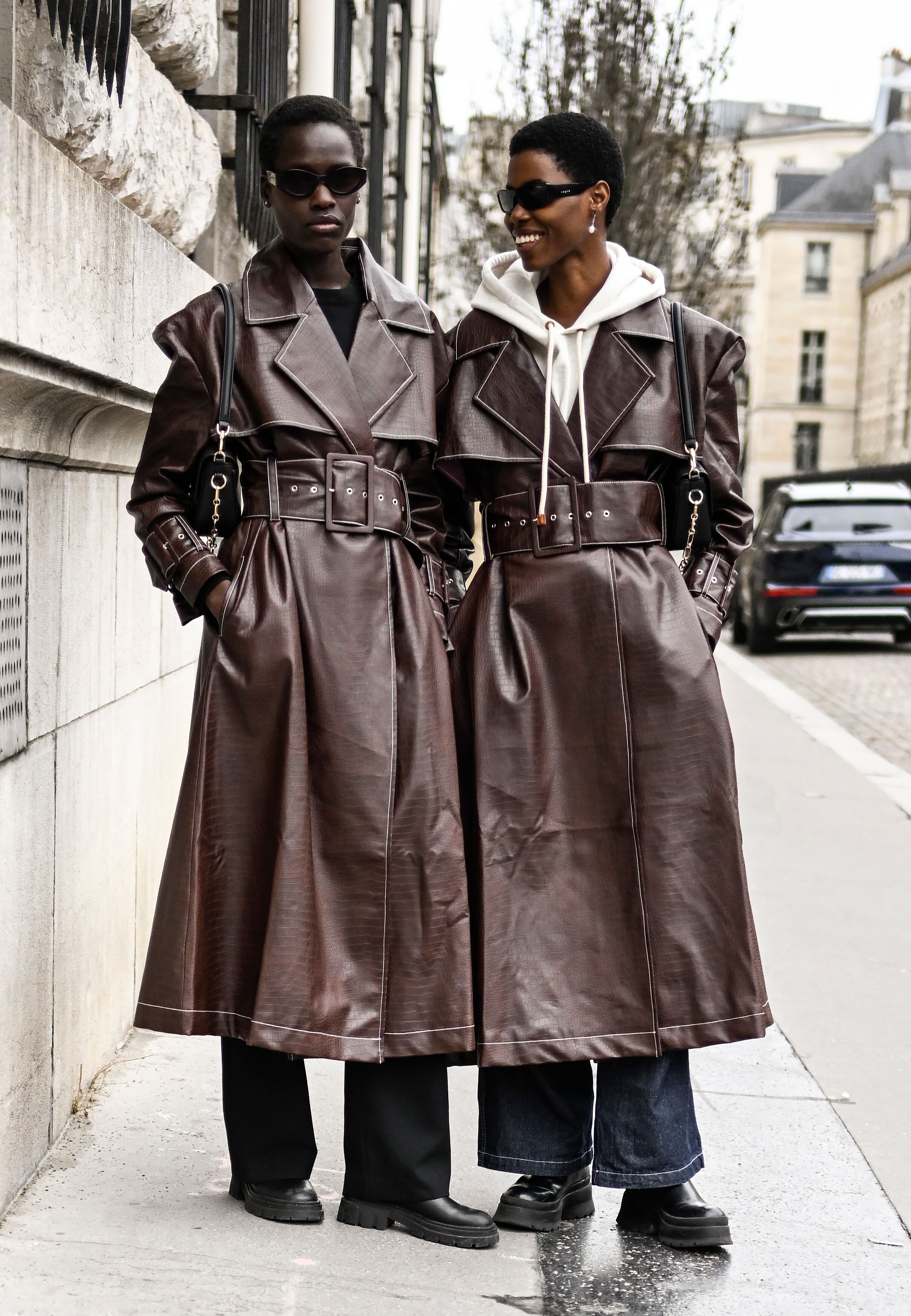 Short leather shop trench coat