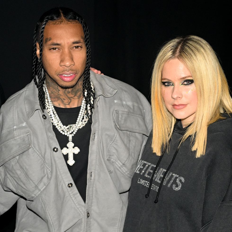 paris, france march 06 tyga and avril lavigne attend the mugler x hunter schafer party as part of paris fashion week at pavillon des invalides on march 06, 2023 in paris, france photo by stephane cardinale corbiscorbis via getty images