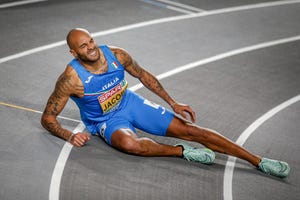 istanbul, turkey march 04 lamont marcell jacobs of italy reacts after the 60m men final race during the european athletics indoor championships day 2 on march 4, 2023 in istanbul, turkey photo by nikola krsticmb mediagetty images