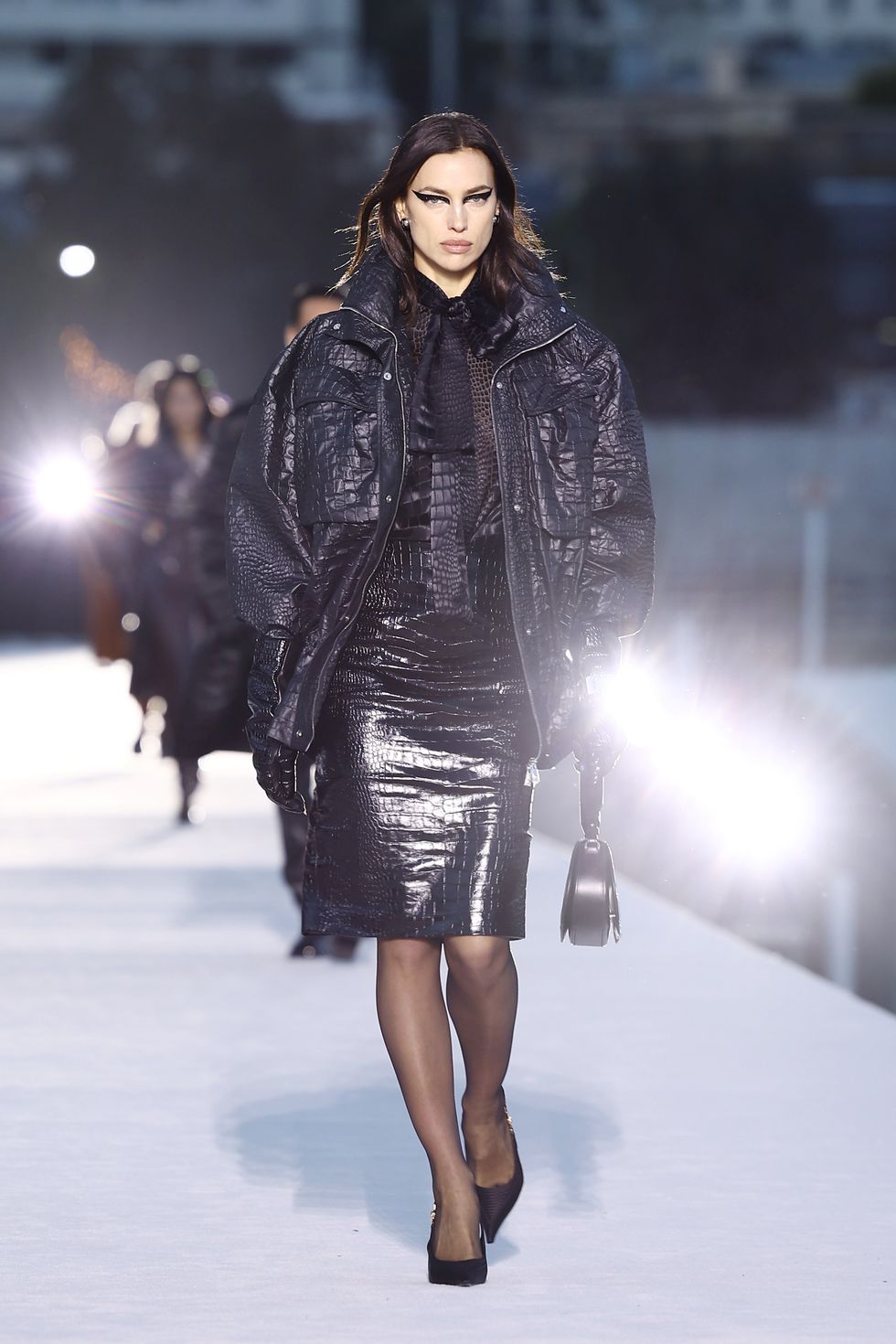 west hollywood, california march 09 irina shayk walks the runway during the versace fw23 show at pacific design center on march 09, 2023 in west hollywood, california photo by arturo holmesgetty images