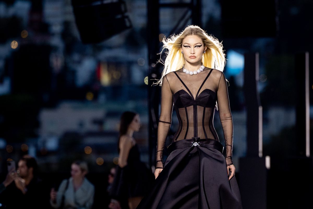west hollywood, california march 09 gigi hadid walks the runway during the versace fw23 show at pacific design center on march 09, 2023 in west hollywood, california photo by emma mcintyregetty images