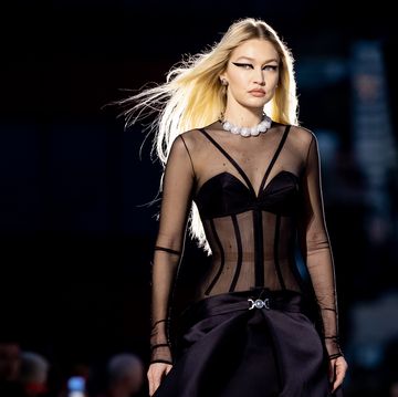 west hollywood, california march 09 gigi hadid walks the runway during the versace fw23 show at pacific design center on march 09, 2023 in west hollywood, california photo by emma mcintyregetty images