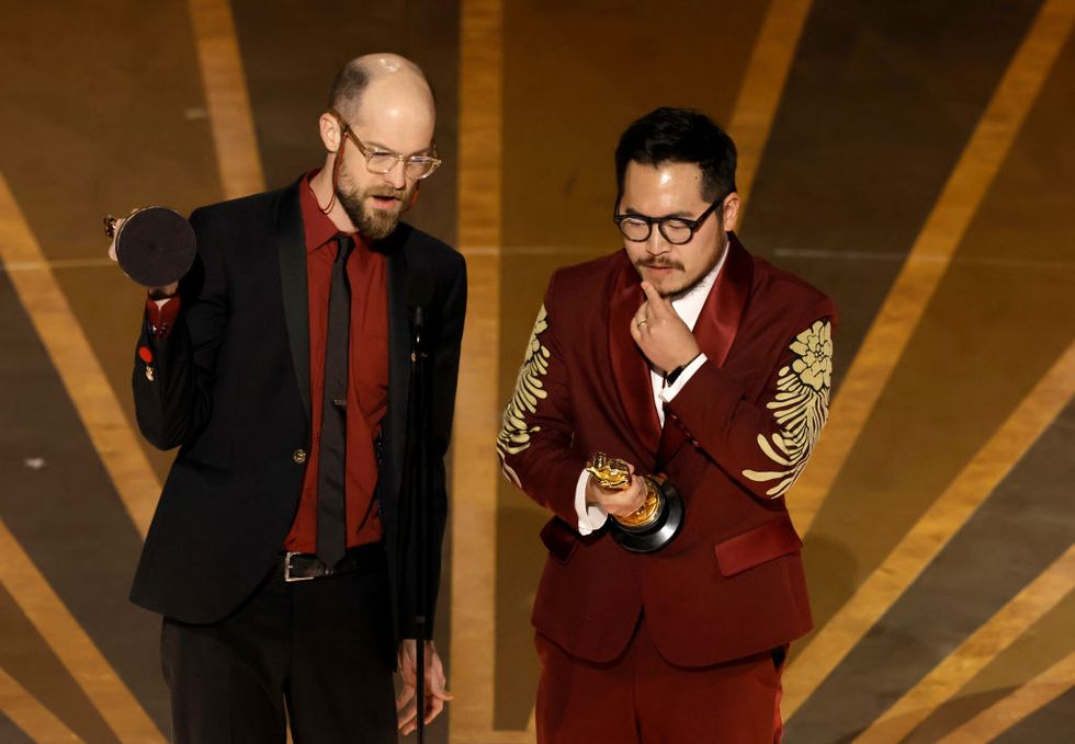 hollywood, california march 12 l r daniel scheinert and dan kwan accept the best director award for everything everywhere all at once onstage during the 95th annual academy awards at dolby theatre on march 12, 2023 in hollywood, california photo by kevin wintergetty images