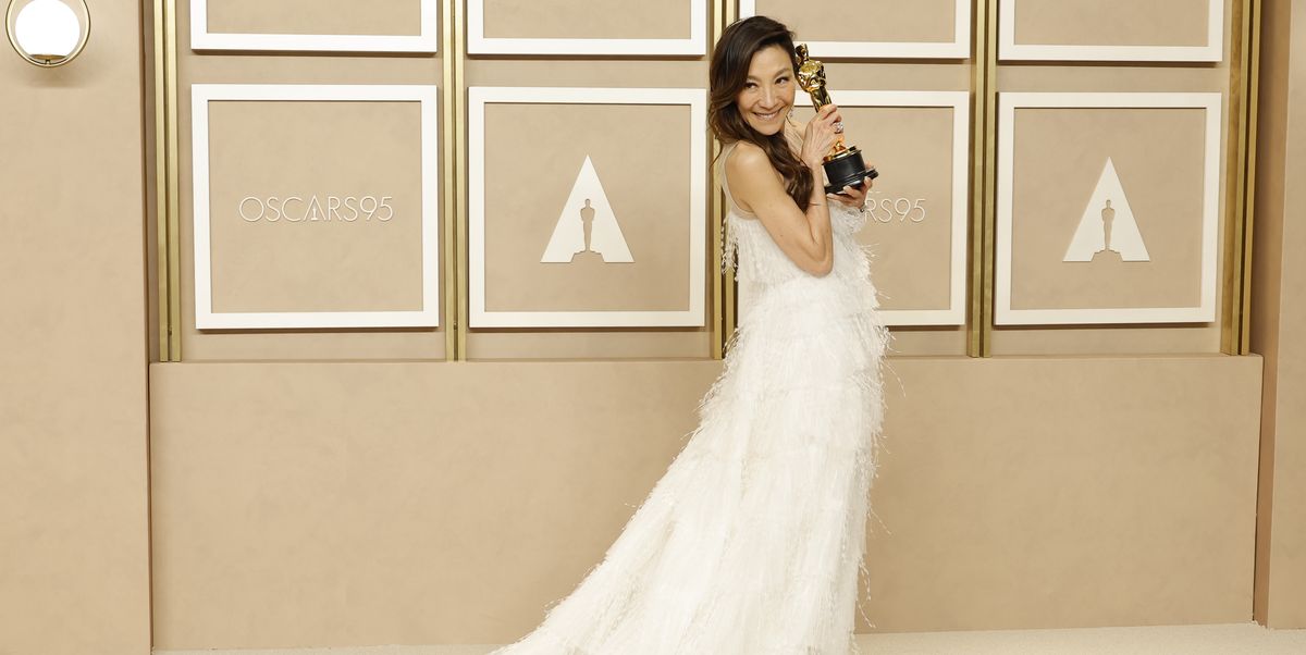 hollywood, california march 12 michelle yeoh, winner of the best actress in a leading role award for everything everywhere all at once, poses in the press room during the 95th annual academy awards on march 12, 2023 in hollywood, california photo by mike coppolagetty images