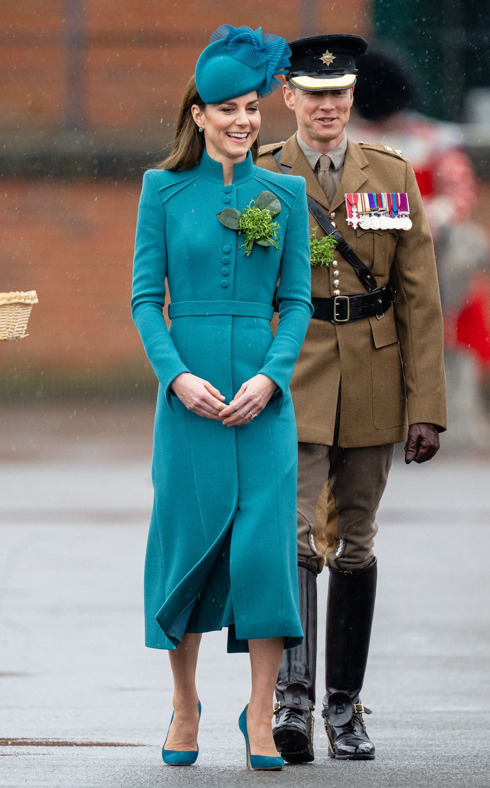 aldershot, england march 17 catherine, princess of wales attend the 2023 st patricks day parade at mons barracks on march 17, 2023 in aldershot, england photo by samir husseinwireimage