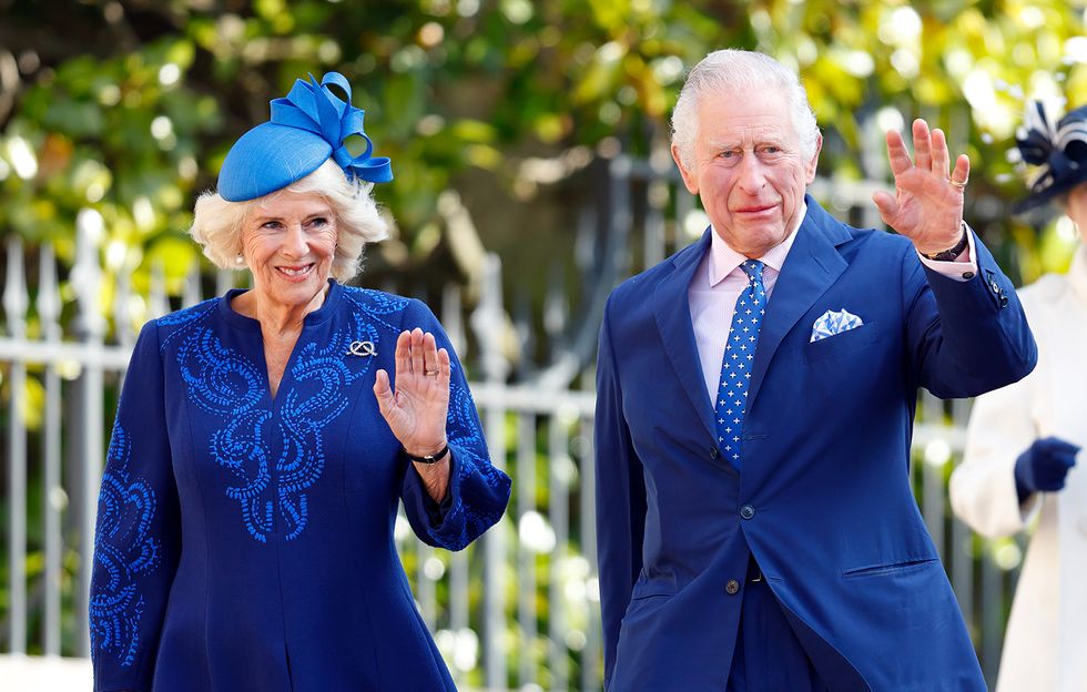 windsor, united kingdom april 09 embargoed for publication in uk newspapers until 24 hours after create date and time camilla, queen consort and king charles iii attend the traditional easter sunday mattins service at st george's chapel, windsor castle on april 9, 2023 in windsor, england photo by max mumbyindigogetty images