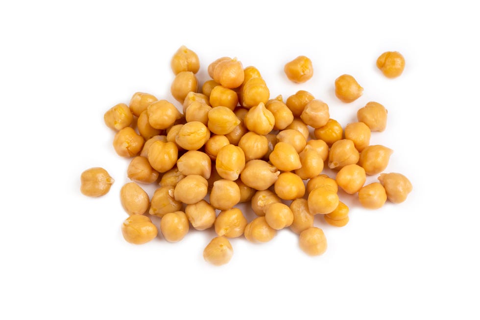 cooked garbanzo beans on a white background