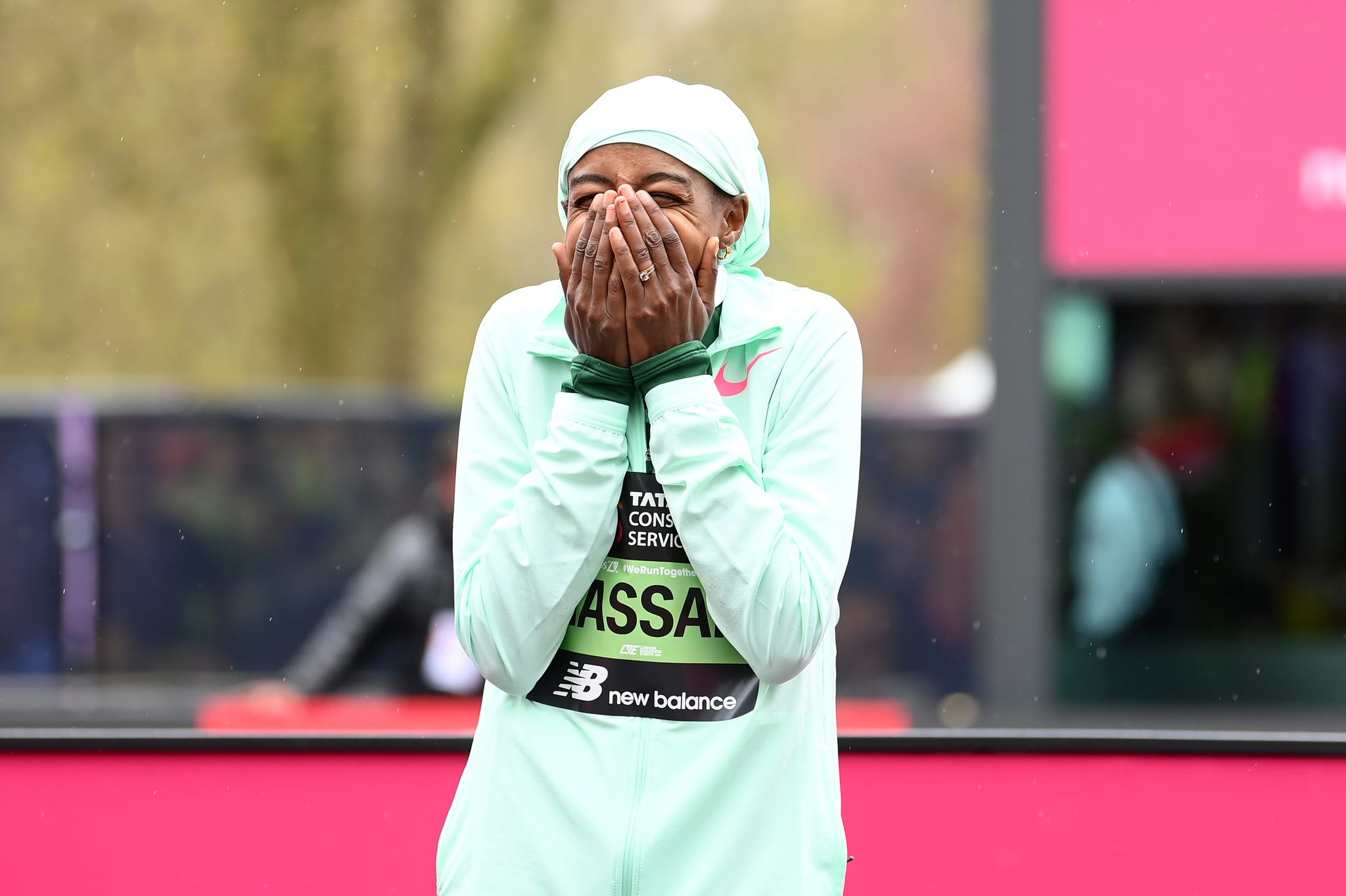 london, england april 23: sifan hassan of netherlands celebrates after winning the elite womans marathon during the 2023 tcs london marathon on april 23, 2023 in london, england. (photo by alex davidson/getty images)