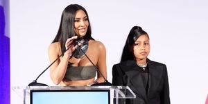 beverly hills, california april 23 l r kim kardashian and north west speak onstage during the daily front rows seventh annual fashion los angeles awards at the beverly hills hotel on april 23, 2023 in beverly hills, california photo by monica schippergetty images for daily front row