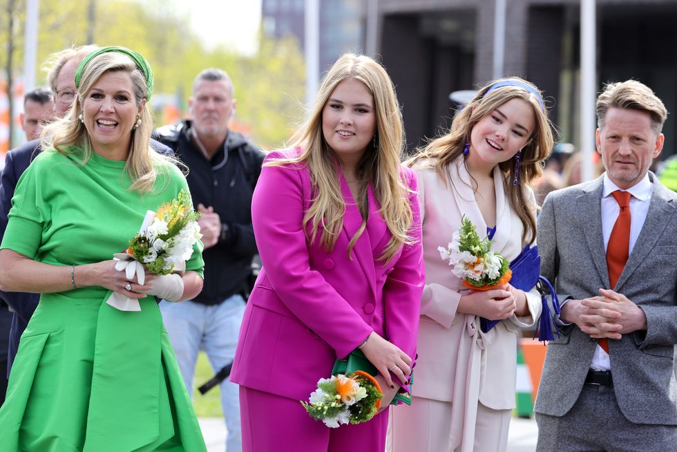 rotterdam, netherlands april 27 queen maxima of the netherlands, princess amalia of the netherlands and princess ariane of the netherlands during kingsday celebrations on april 27, 2023 in rotterdam, netherlands king willem alexander and his family are celebrating king's day and his tenth anniversary as king of the netherlands in rotterdam photo by andreas rentzgetty images