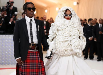 new york, new york may 01 l r a$ap rocky and rihanna attend the 2023 met gala celebrating karl lagerfeld a line of beauty at the metropolitan museum of art on may 01, 2023 in new york city photo by john shearerwireimage
