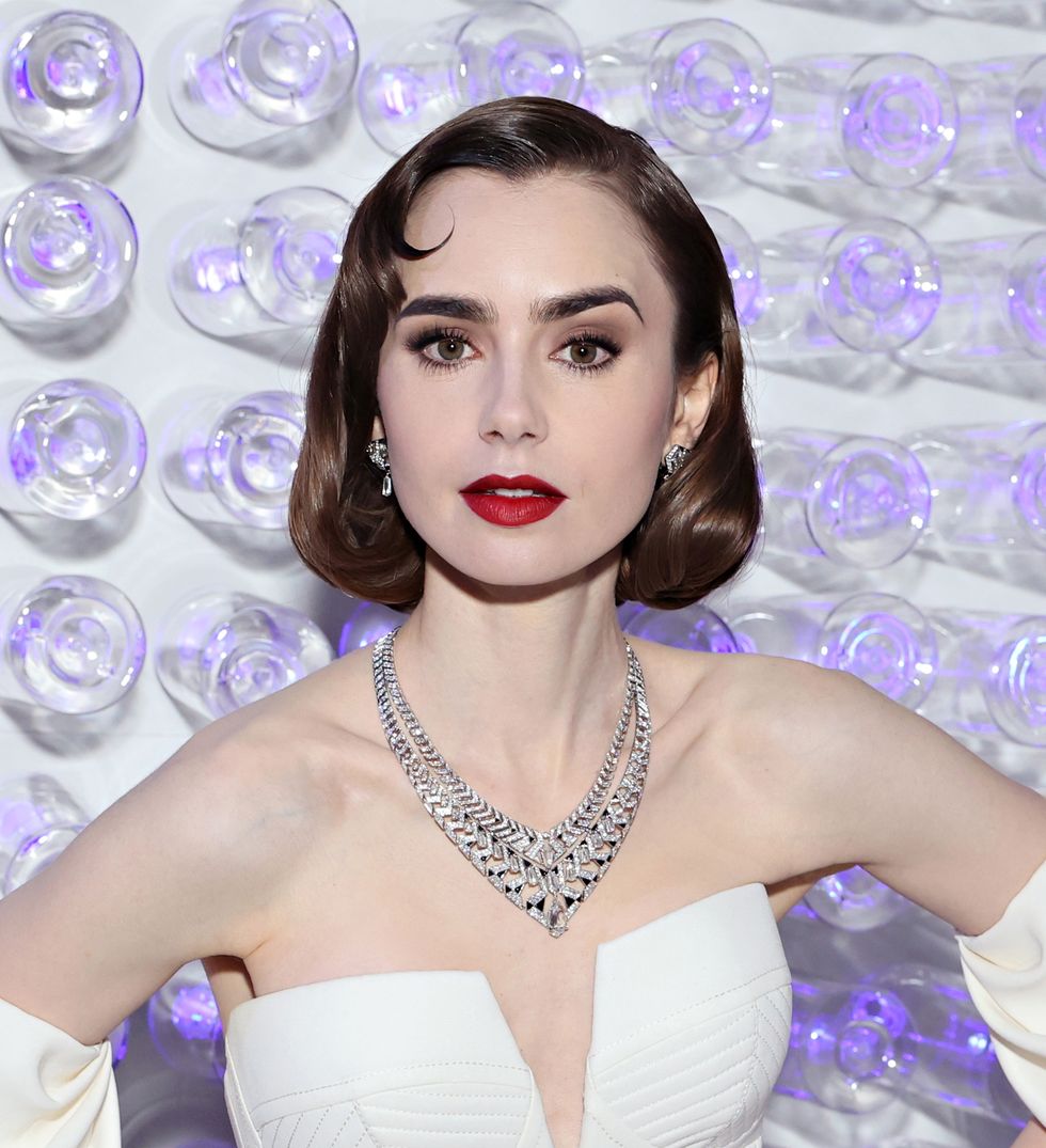 new york, new york may 01 lily collins attends the 2023 met gala celebrating karl lagerfeld a line of beauty at the metropolitan museum of art on may 01, 2023 in new york city photo by cindy ordmg23getty images for the met museumvogue